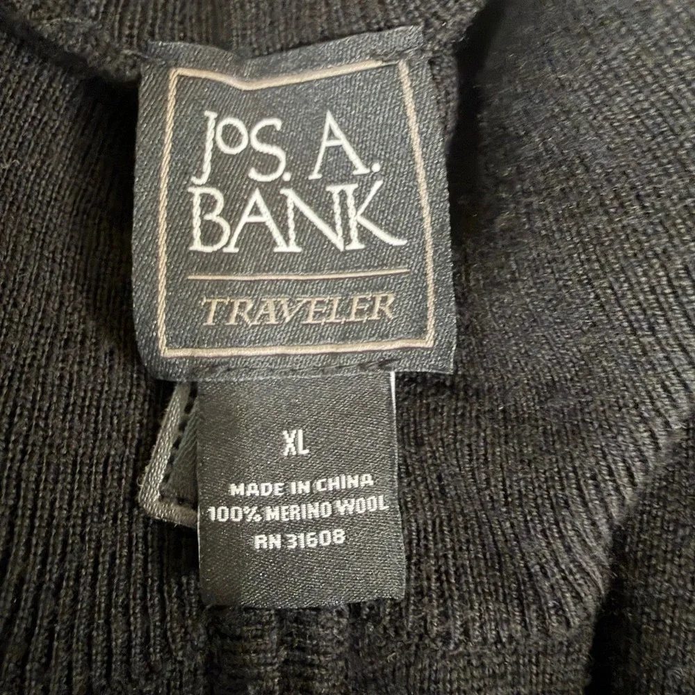 Jos.A Bank Sweater Mens XL Black Traveler 100% Merino Wool Quarter Zip Old Money